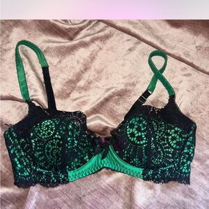 Agent Provocateur Vibrant Green and Black Lace Bra